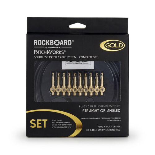 RockBoard PatchWorks Solderless Patch Cable Set - 3 m / 9.8 ft. Cable 10 Plugs - Gold