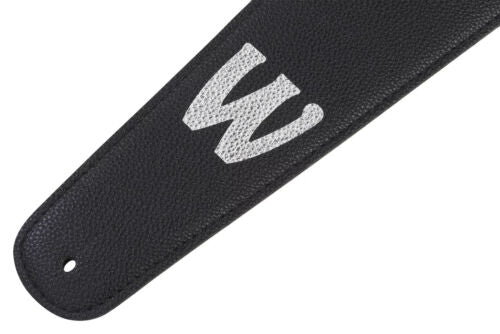 Warwick Synthetic Leather Bass Strap with Neoprene Padding - Black with Silver Embossing