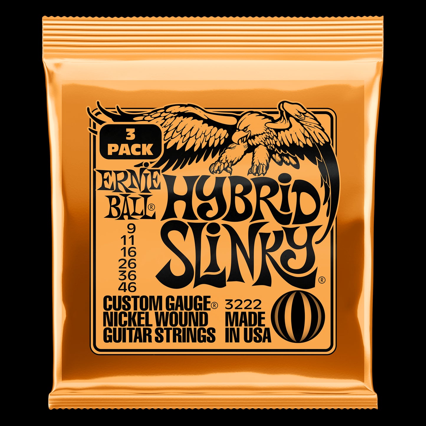 Ernie Ball Hybrid Slinky Nickel Wound Electric Guitar Strings 9-46 Gauge - 3 Pack