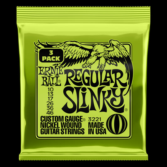 Ernie Ball Regular Slinky Nickel Wound Electric Guitar Strings 3-Pack, 10-46 Gauge (3221)