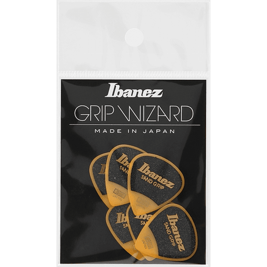 Ibanez PPA16MSG Wizard Series, Sand Grip Picks 6 Pack 0.8mm, Yellow, Made in Japan (PPA16MSGYE)