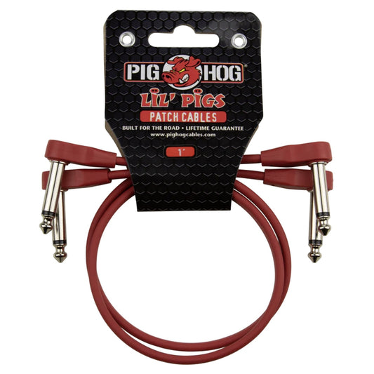 Pig Hog Lil Pigs 1-Foot Low Profile Patch Cables, 2-Pack, Candy Apple Red