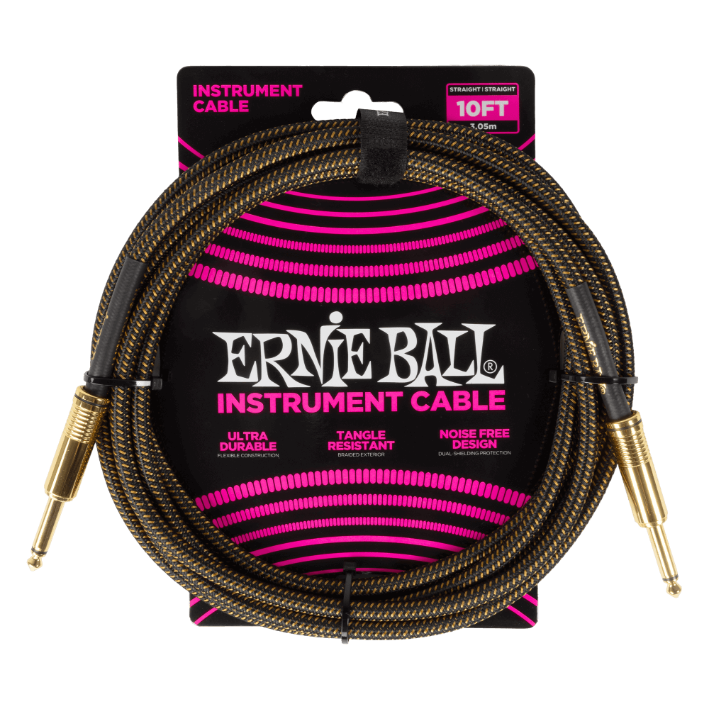 Ernie Ball Braided Instrument Cable Straight/Straight 10ft - Pay Dirt (P06428)