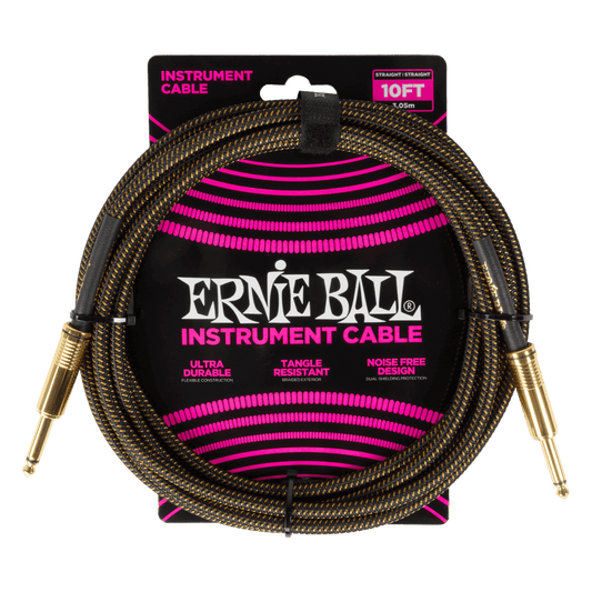 Ernie Ball Braided Instrument Cable Straight/Straight 10ft - Pay Dirt (P06428)