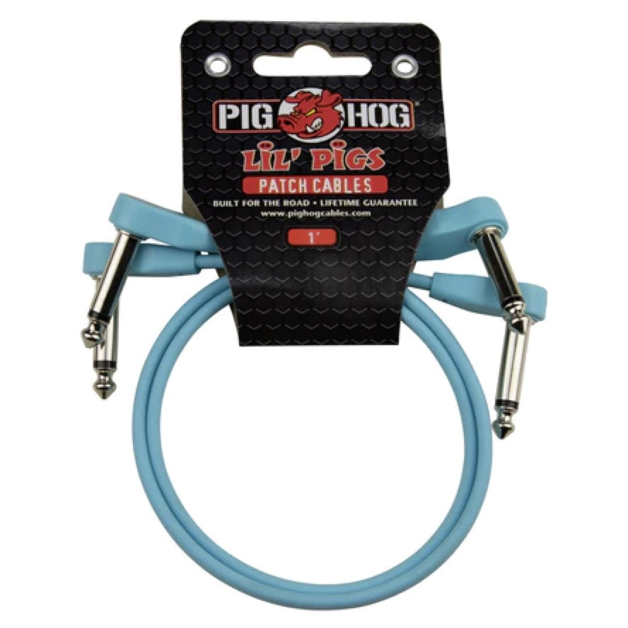 Pig Hog Lil' Pigs 1-foot Low-Profile Patch Cables, 2-Pack, Daphne Blue