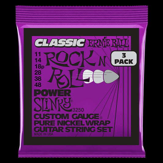 Ernie Ball 3250 Power Slinky Classic Rock n Roll Pure Nickel Wrap Electric Guitar Strings 11-48 Gauge - 3 Pack