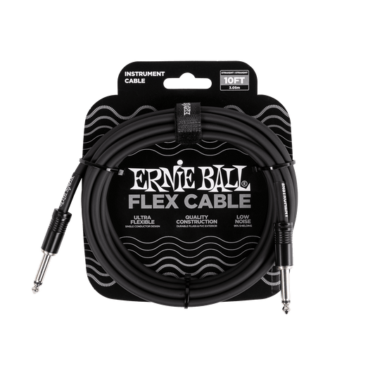 Ernie Ball Flex Instrument Cable, Straight/Straight 10ft - Black