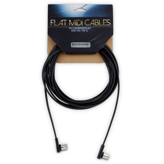 RockBoard Flat Patch MIDI Cable, 1000 cm (32.80', 10m) Black, Low-Profile, Right-Angle Plugs, Long!