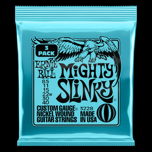 Ernie Ball Mighty Slinky Nickel Wound Electric Guitar Strings 3 Pack - 8.5-40 Gauge (3228)