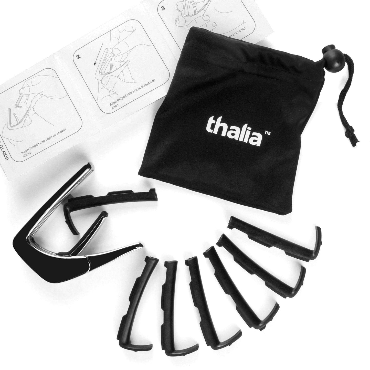 Thalia Guitar Capo - Taylor Officially Licensed (With Taylor Specific Fret Pads) (White Pearl - Taylor Logo, Black Chrome)