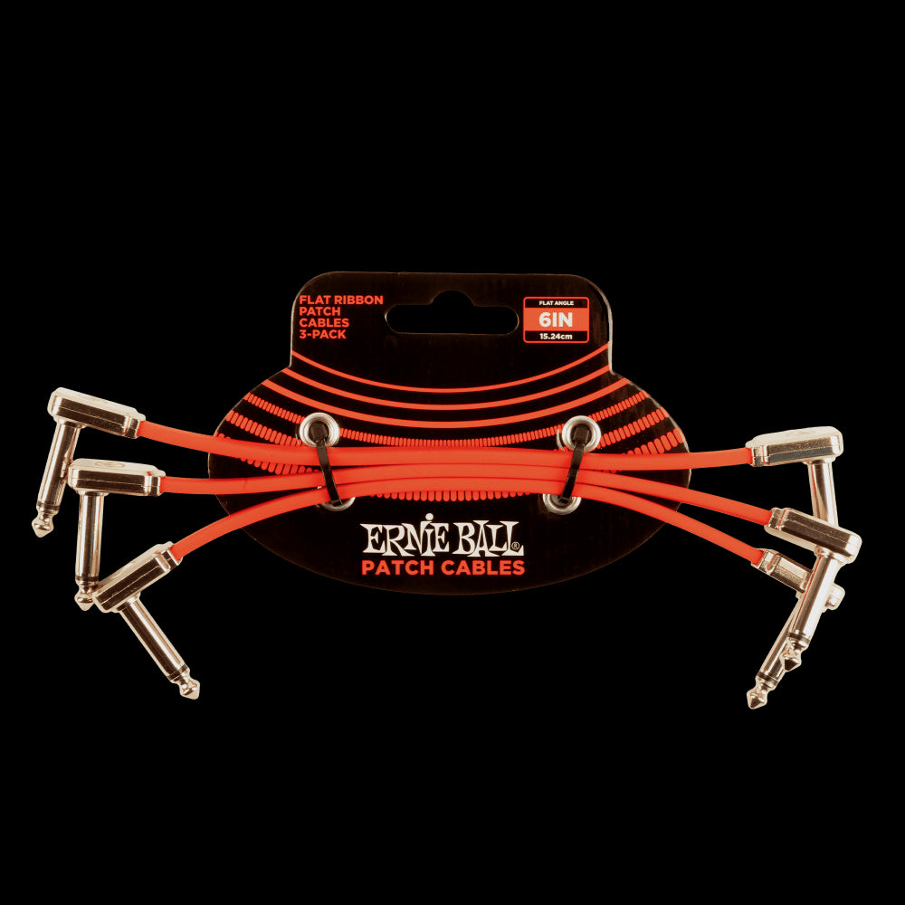 Ernie Ball 6402 Flat Ribbon Patch Cable 6in - Red - 3 Pack