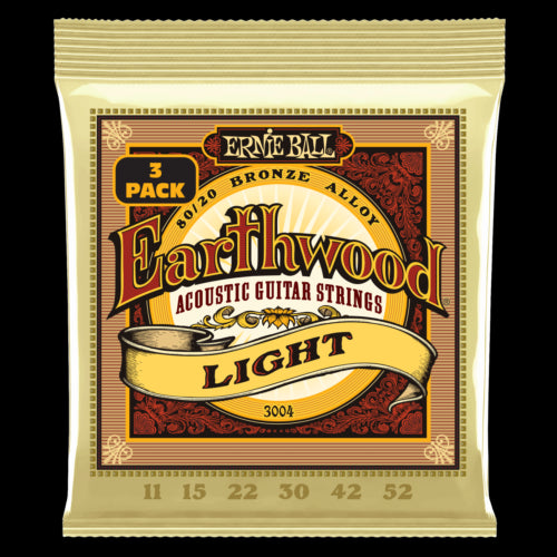 Ernie Ball Earthwood Light 80/20 Bronze Acoustic Guitar Strings 3-Pack - 11-52 Gauge