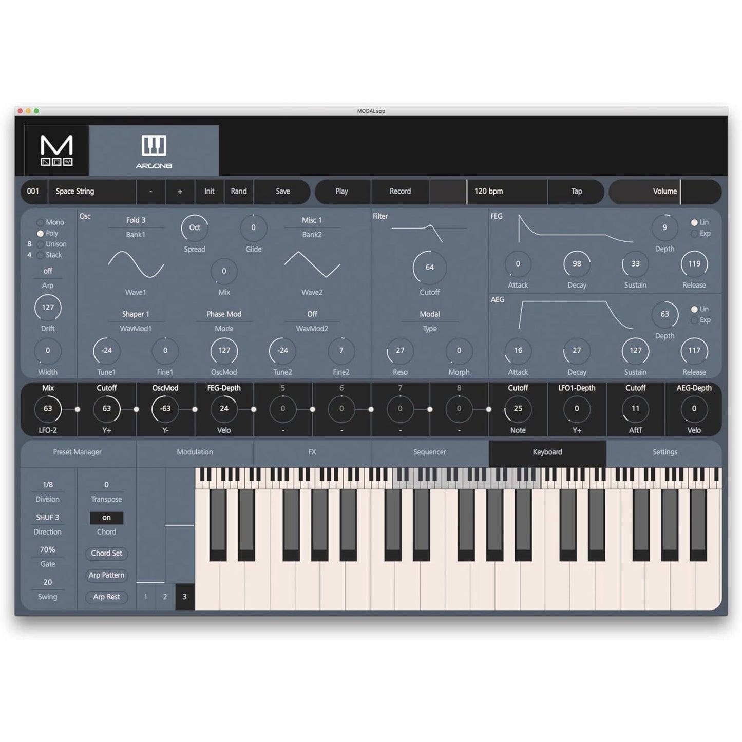 Modal Electronics Argon8, 8-Voice Wavetable Synthesizer with 37 Keys