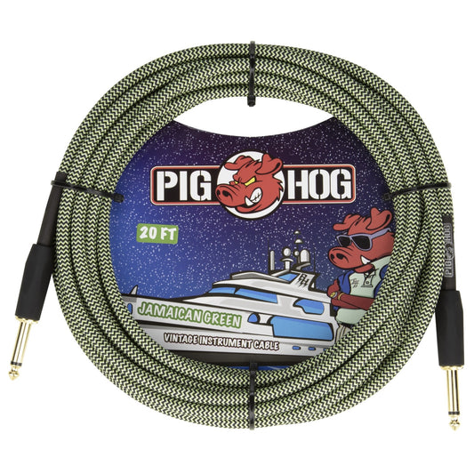 Pig Hog 20-Foot Vintage Woven Instrument Cable, 1/4" Straight-Straight, Jamaican Green