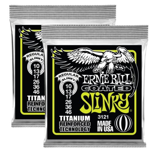 2x (2 Sets) Ernie Ball 3121 Coated Titanium Regular Slinky Electric Guitar Strings (10-46)