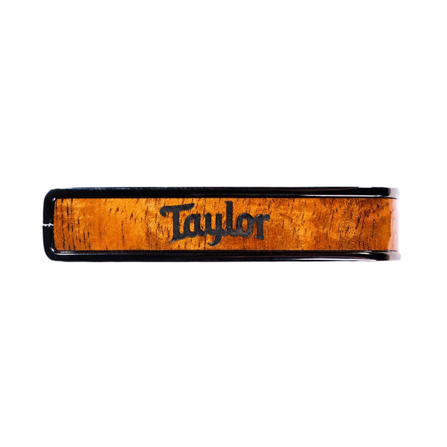 Thalia Guitar Capo - Taylor Officially Licensed (With Taylor Specific Fret Pads) Koa Inlay with Black Logo, Black Chrome (TH-TYLCB-02)