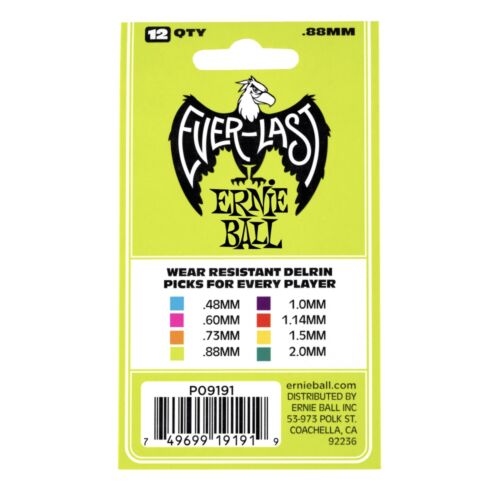 Ernie Ball .88mm Green Everlast Picks 12-pack