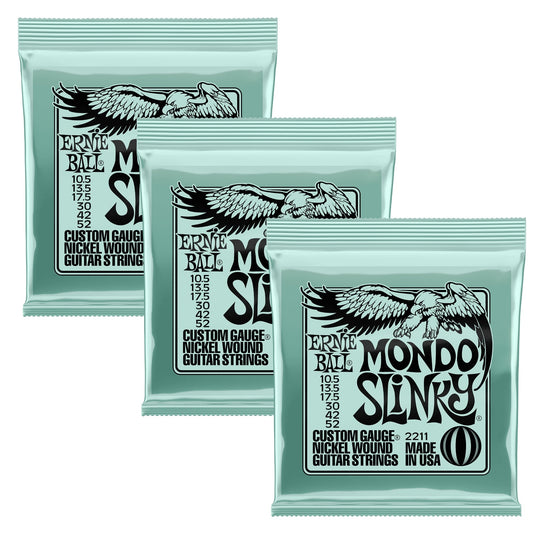 3x (3 sets) Ernie Ball Mondo Slinky Custom Gauge Nickel Wound Guitar Strings (10.5-52), 2211