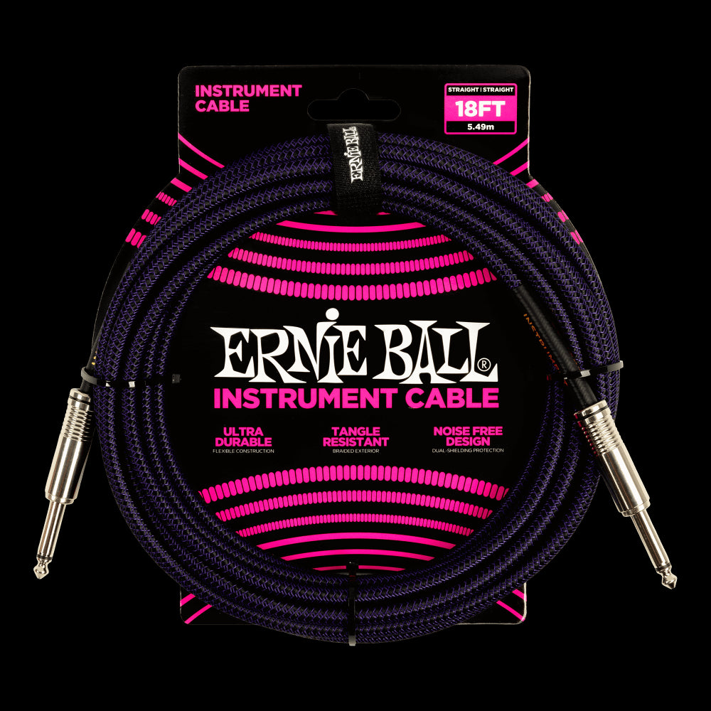 Ernie Ball 6395 Braided Instrument Cable Straight/Straight 18ft - Purple/Black