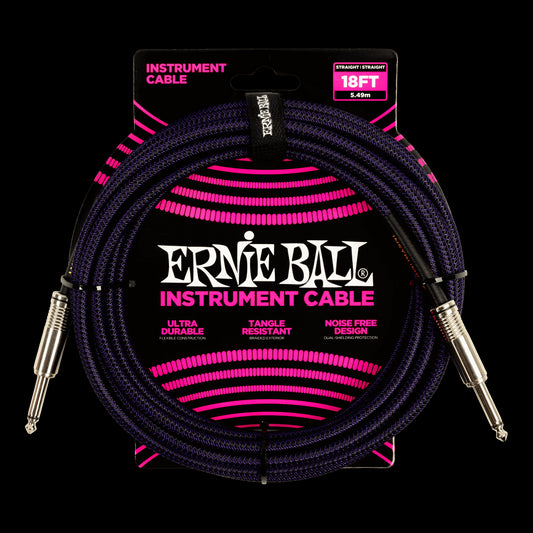 Ernie Ball 6395 Braided Instrument Cable Straight/Straight 18ft - Purple/Black