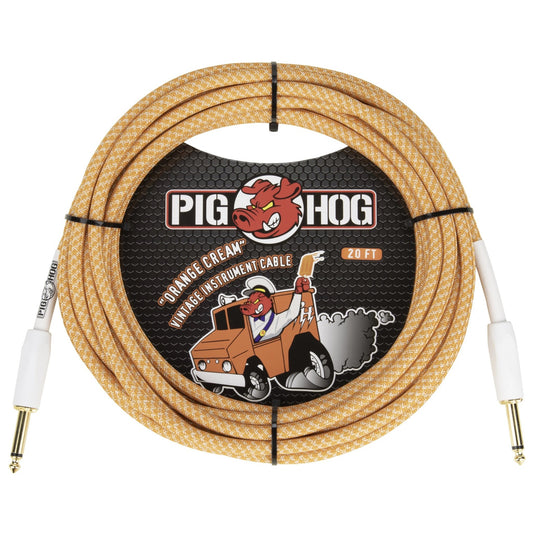 Pig Hog Orange Cream v. 2.0 Tour Grade Vintage Woven Instrument Cable, 20ft, 1/4" Straight TS