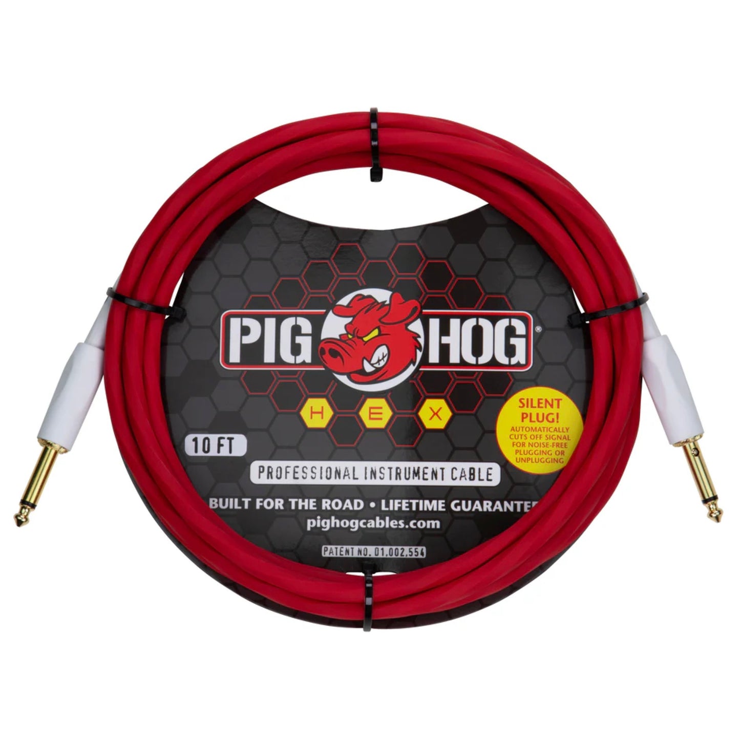 Pig Hog Hex Series Silent Cable, 10-Foot, Candy Apple Red (PHSH10CA)