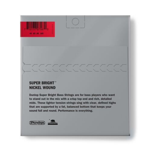 Dunlop Nickel Wound Super Bright Bass Strings, Medium 4-String Set (45-105), DBSBN45105