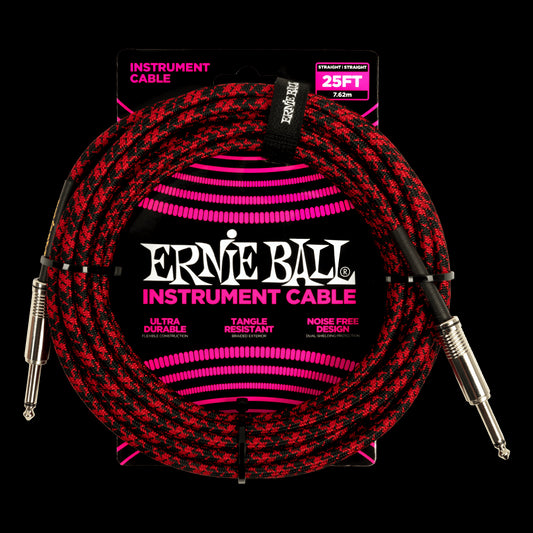 Ernie Ball 6398 Braided Instrument Cable Straight Straight 25ft - Red/Black