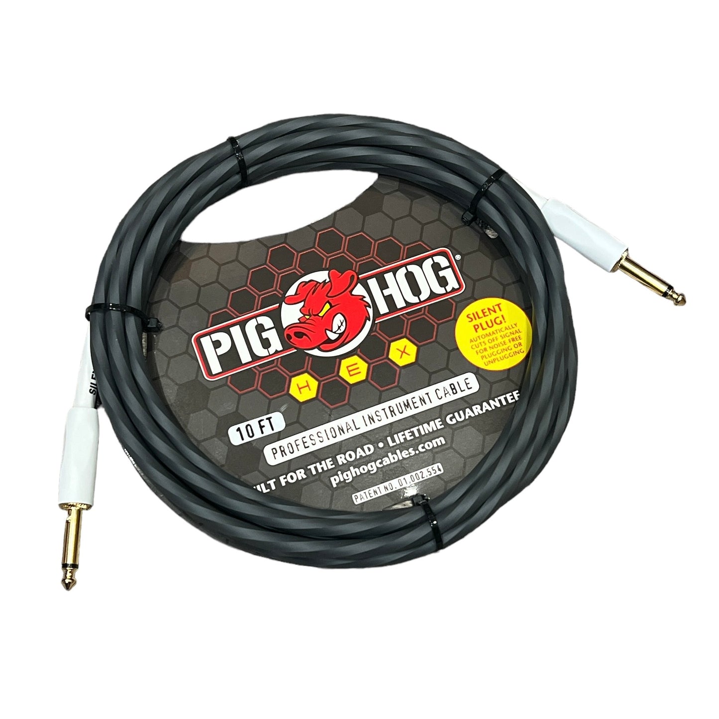 Pig Hog Hex Series Silent Plug Instrument Cable 10-Foot, Gray