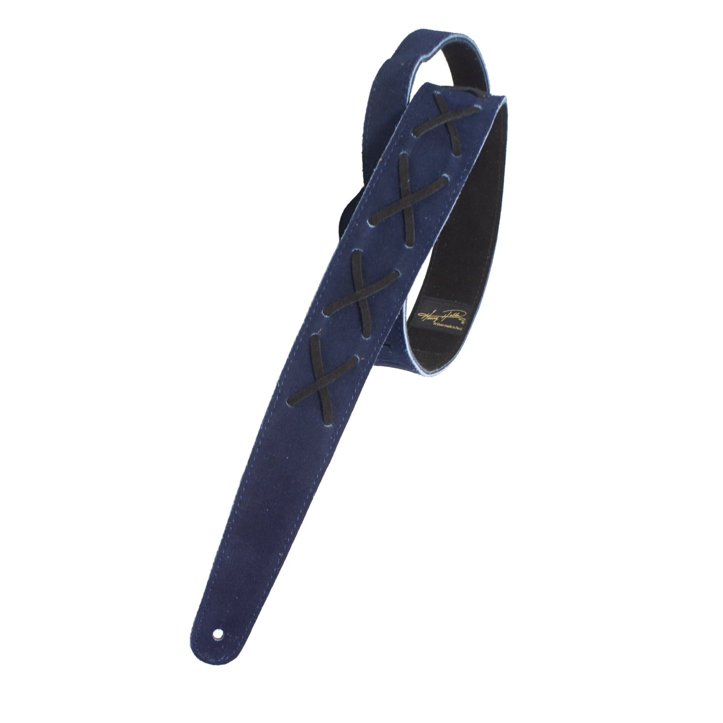 Henry Heller 2" Wide Guitar Strap, Supple Navy Suede with Black Suede Lace Xs, Suede backing