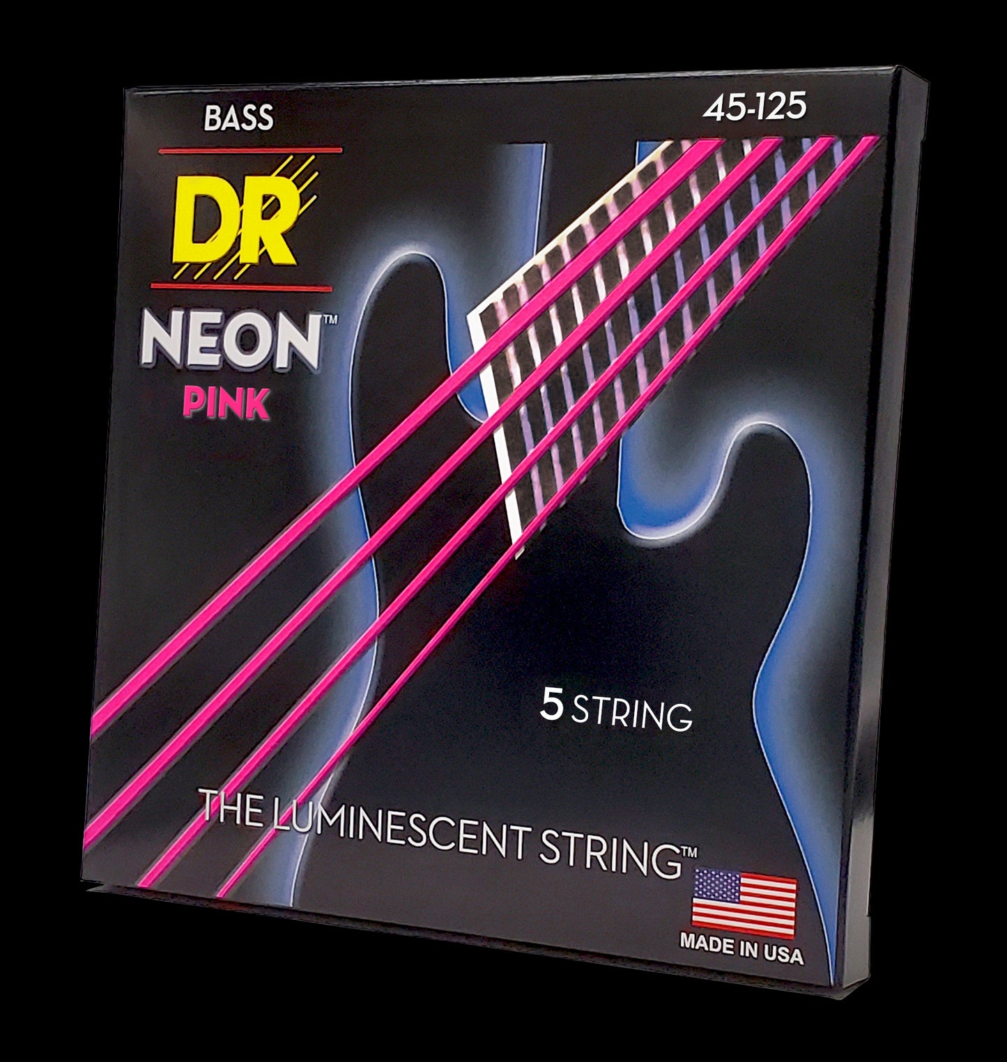 DR Strings Neon Pink Bass Strings 5-String Set (45-125), K3 Coated, NPB5-45