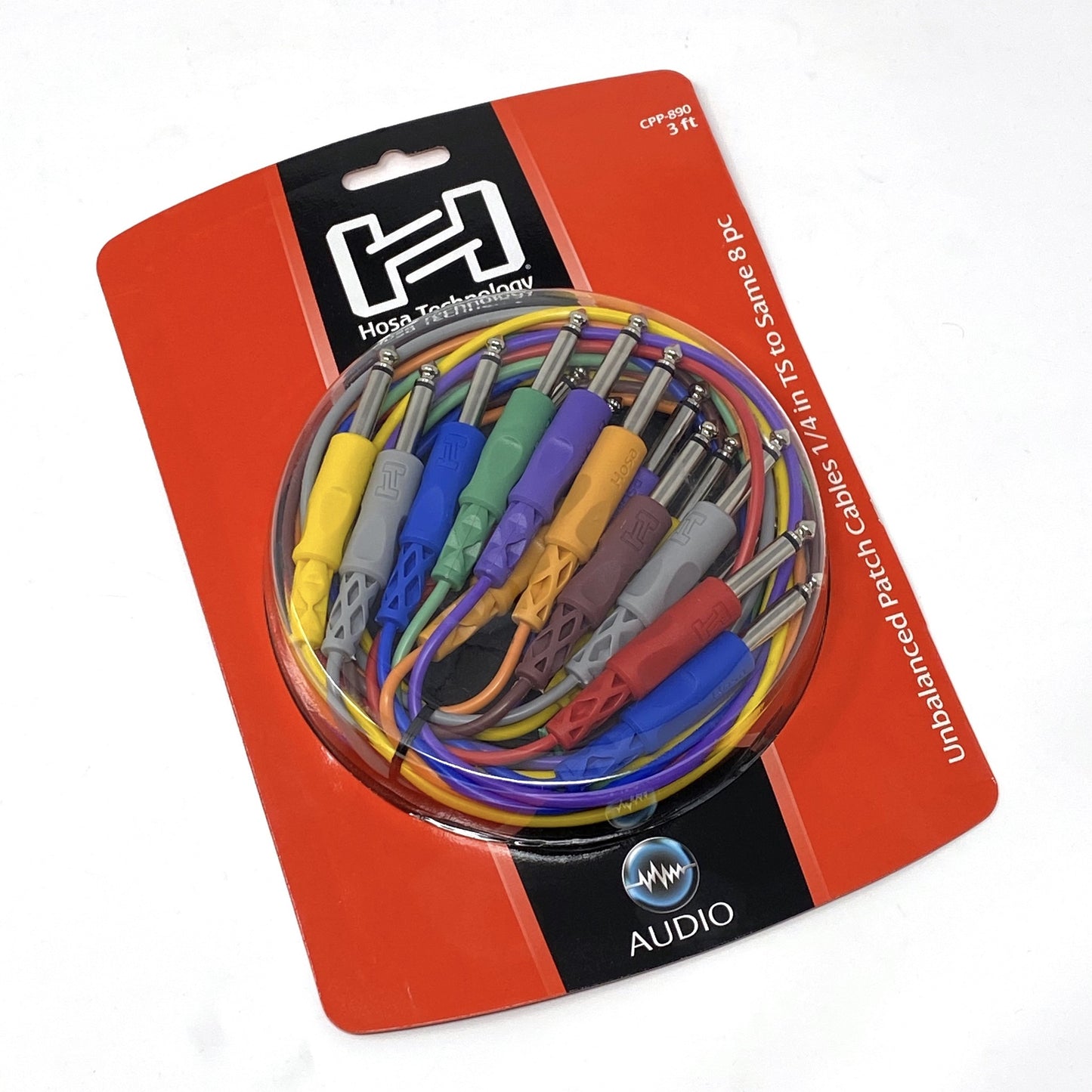 Hosa CPP-890 8-Pack of 3-foot Patch Cables, 1/4" Unbalanced/TS/Mono Plugs, Assorted Colors