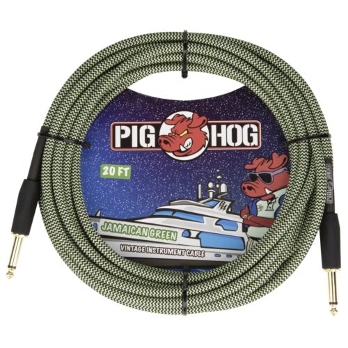 Pig Hog 20-Foot Vintage Woven Instrument Cable, 1/4" Straight-Straight, Jamaican Green