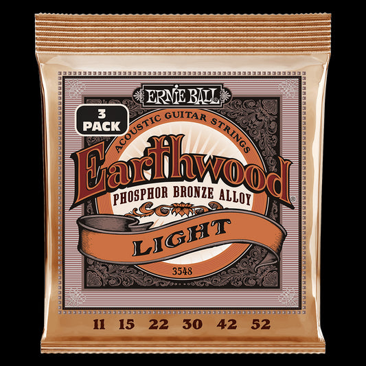 Ernie Ball 3548 Light Earthwood Phosphor Bronze Acoustic Guitar Strings 11-52 Gauge - 3 Pack