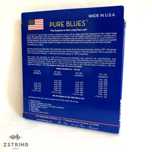 DR Strings PB-45/100 Pure Blues Bass Strings (45 65 80 100), Quantum-Nickel‚ Round Core